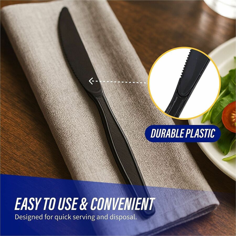 Genuine Joe Heavyweight Knife - 1 Piece(s) - 1000/Carton - Knife - 1 x Knife - Disposable - Textured - Black