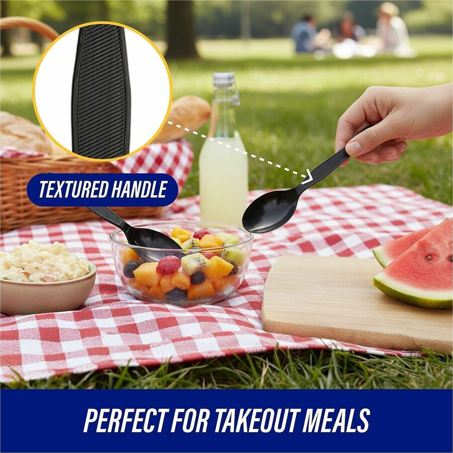 Genuine Joe Heavyweight Spoon - 1 Piece(s) - 1000/Carton - Spoon - 1 x Spoon - Disposable - Textured - Black