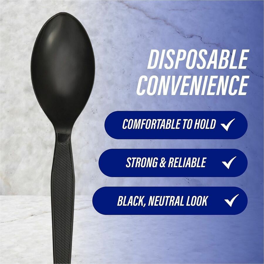 Genuine Joe Heavyweight Spoon - 1 Piece(s) - 1000/Carton - Spoon - 1 x Spoon - Disposable - Textured - Black