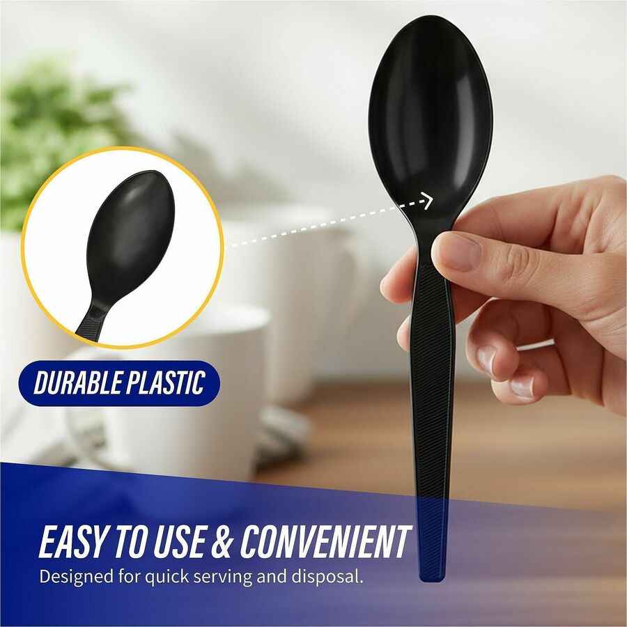 Genuine Joe Heavyweight Spoon - 1 Piece(s) - 1000/Carton - Spoon - 1 x Spoon - Disposable - Textured - Black