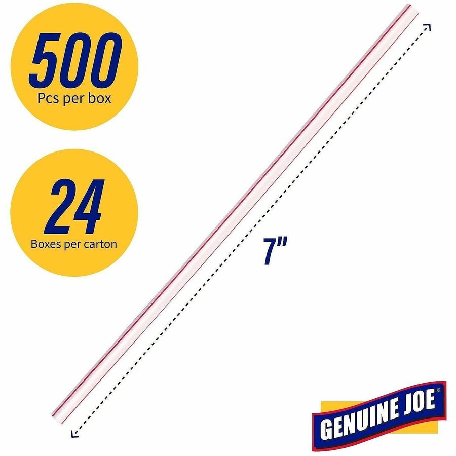 Genuine Joe Jumbo Striped Straws - 7.8" Length - Plastic - 500 / Box - Red, White