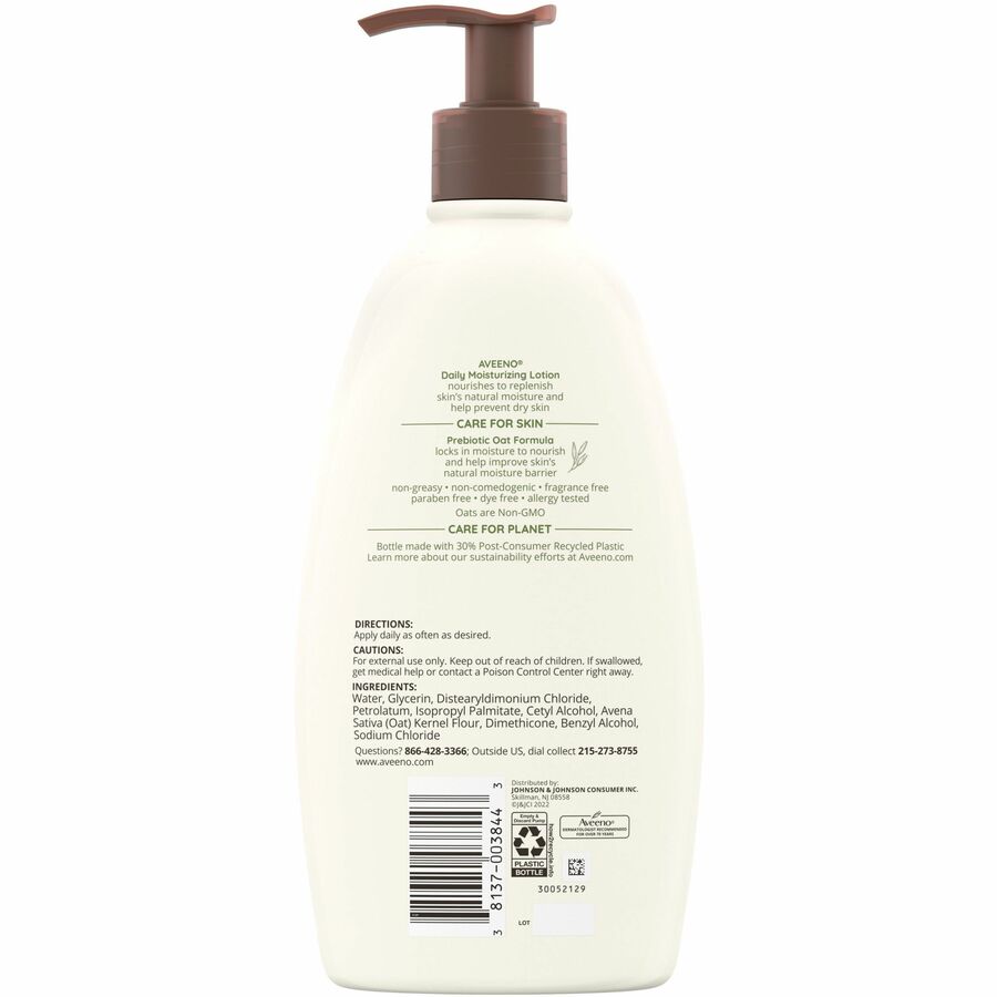 Aveeno Daily Moisturizing Body Lotion - Lotion - 18 fl oz - For Dry Skin - Applicable on Body - Moisturising, Fragrance-free, Non-greasy, Non-comedogenic, Soothing Oat, Rich Emollients, Nourishes Dry Skin, Gentle - 1 Each
