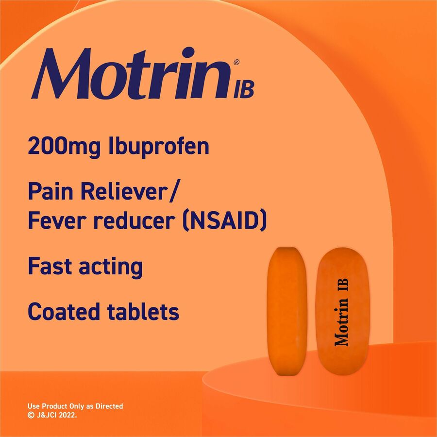 Motrin IB Ibuprofen Tablets - For Fever, Common Cold, Headache, Backache, Muscular Pain, Arthritis, Toothache - 100 / Box