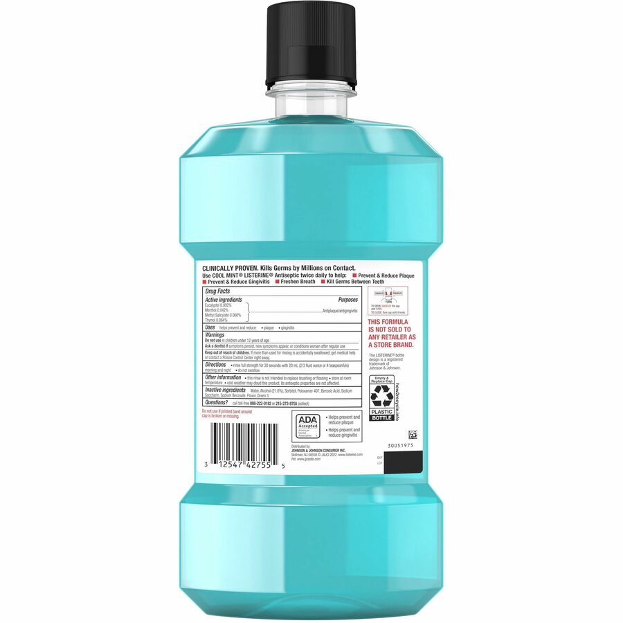 LISTERINE Cool Mint Antiseptic Mouthwash - For Plaque, Bad Breath, Gingivitis - Mint - 1.59 quart - 1 Each