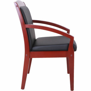 Lorell Sloping Arms Wood Frame Guest Chair - Black Bonded Leather Seat - Black Bonded Leather Back - Mahogany Solid Wood, Rubberwood Frame - Four-legged Base - 1 Each