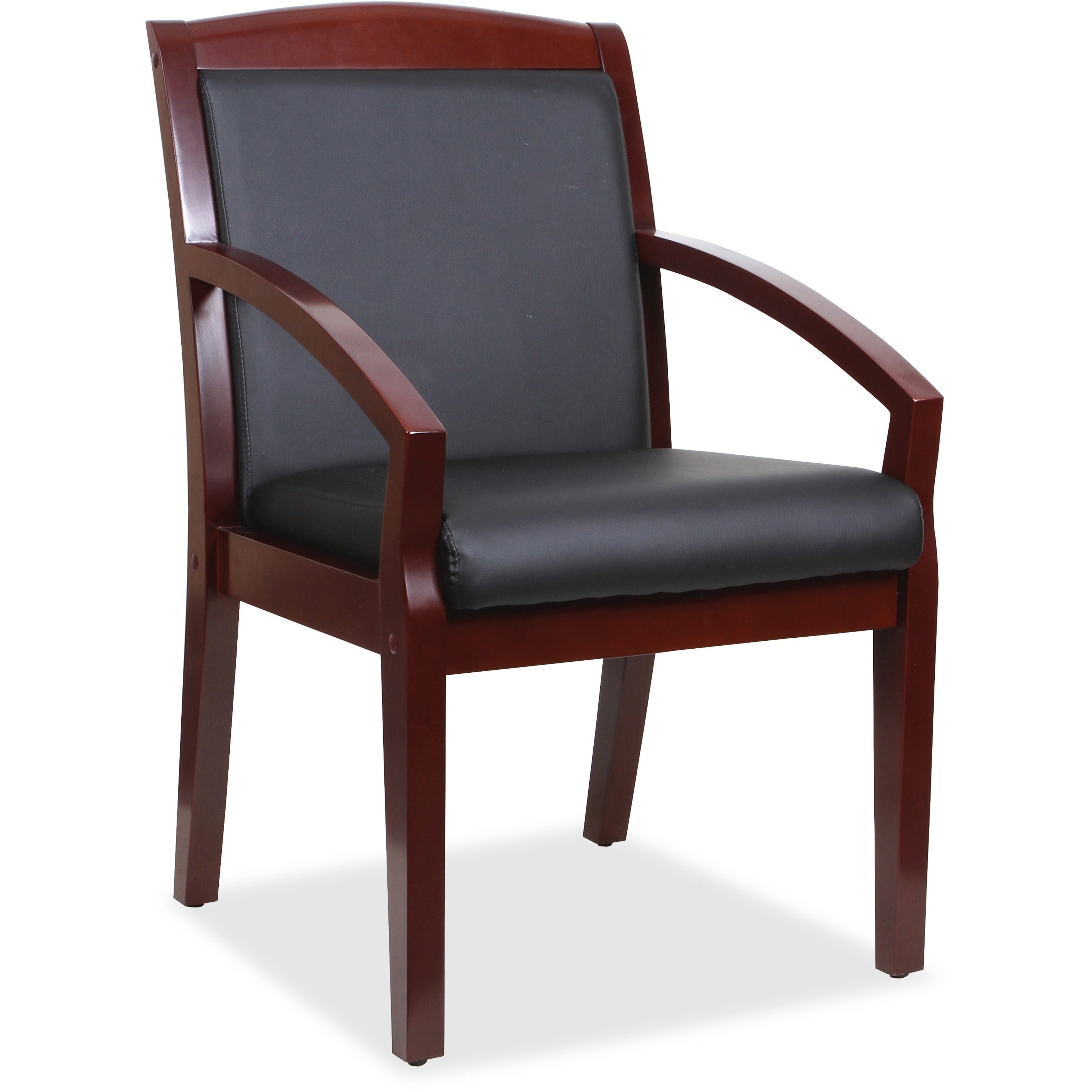 lorell-sloping-arms-wood-frame-guest-chair-black-bonded-leather-seat-black-bonded-leather-back-mahogany-solid-wood-rubberwood-frame-four-legged-base-1-each_llr20020 - 1