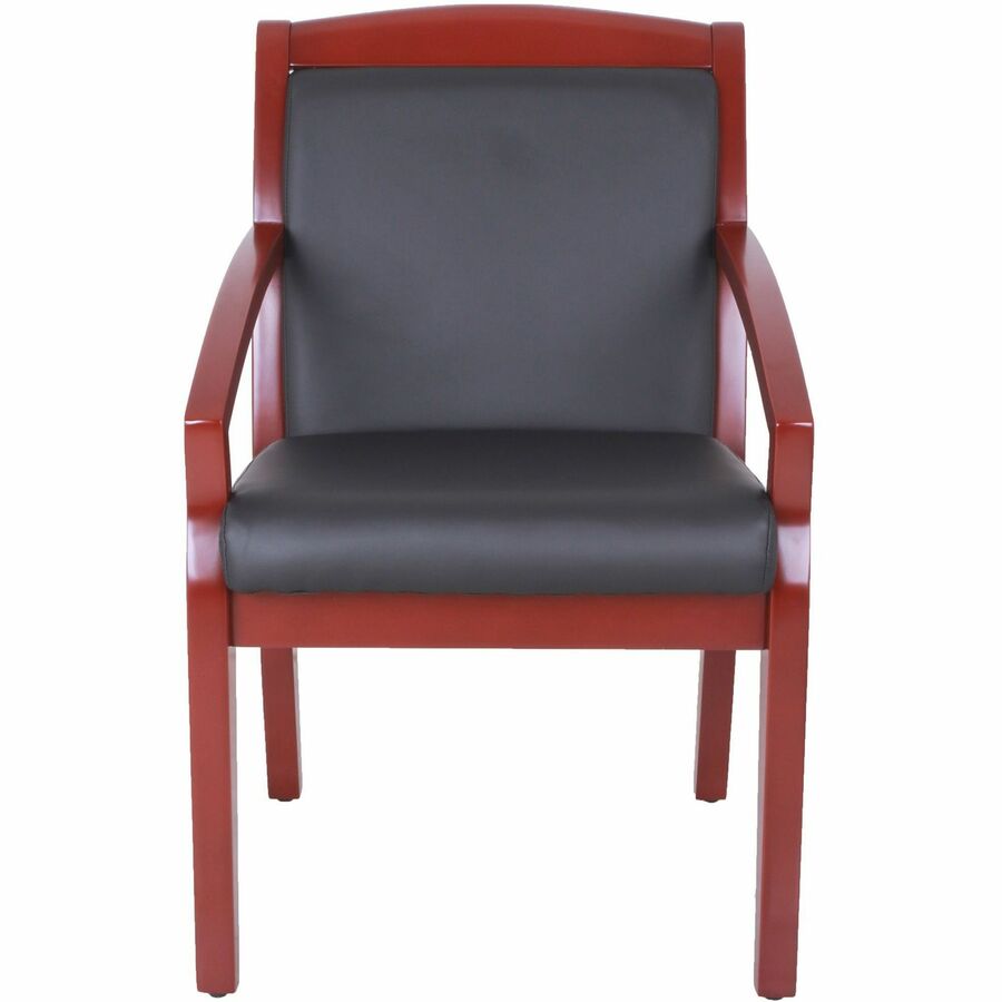 Lorell Sloping Arms Wood Frame Guest Chair - Black Bonded Leather Seat - Black Bonded Leather Back - Mahogany Solid Wood, Rubberwood Frame - Four-legged Base - 1 Each