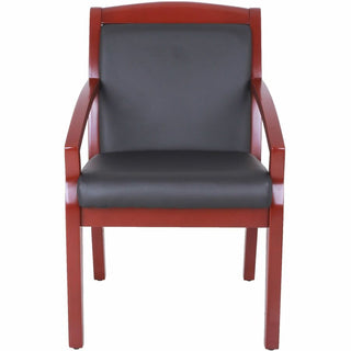 Lorell Sloping Arms Wood Frame Guest Chair - Black Bonded Leather Seat - Black Bonded Leather Back - Mahogany Solid Wood, Rubberwood Frame - Four-legged Base - 1 Each
