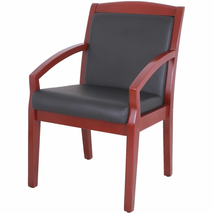 Lorell Sloping Arms Wood Frame Guest Chair - Black Bonded Leather Seat - Black Bonded Leather Back - Mahogany Solid Wood, Rubberwood Frame - Four-legged Base - 1 Each