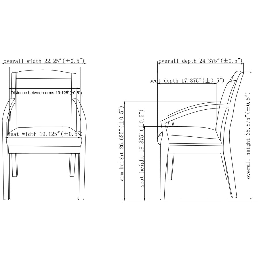 Lorell Sloping Arms Wood Frame Guest Chair - Black Bonded Leather Seat - Black Bonded Leather Back - Mahogany Solid Wood, Rubberwood Frame - Four-legged Base - 1 Each
