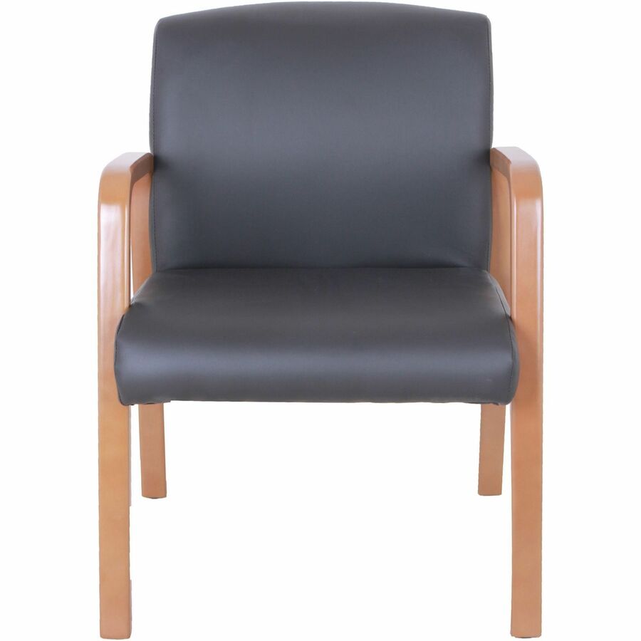 Lorell Upholstered Guest Chair - Black Bonded Leather Seat - Black Bonded Leather Back - Walnut Solid Wood Frame - Four-legged Base - Armrest - 1 Each