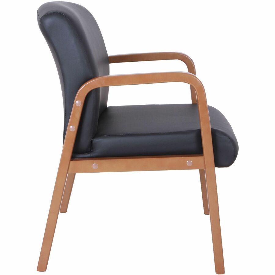 Lorell Upholstered Guest Chair - Black Bonded Leather Seat - Black Bonded Leather Back - Walnut Solid Wood Frame - Four-legged Base - Armrest - 1 Each