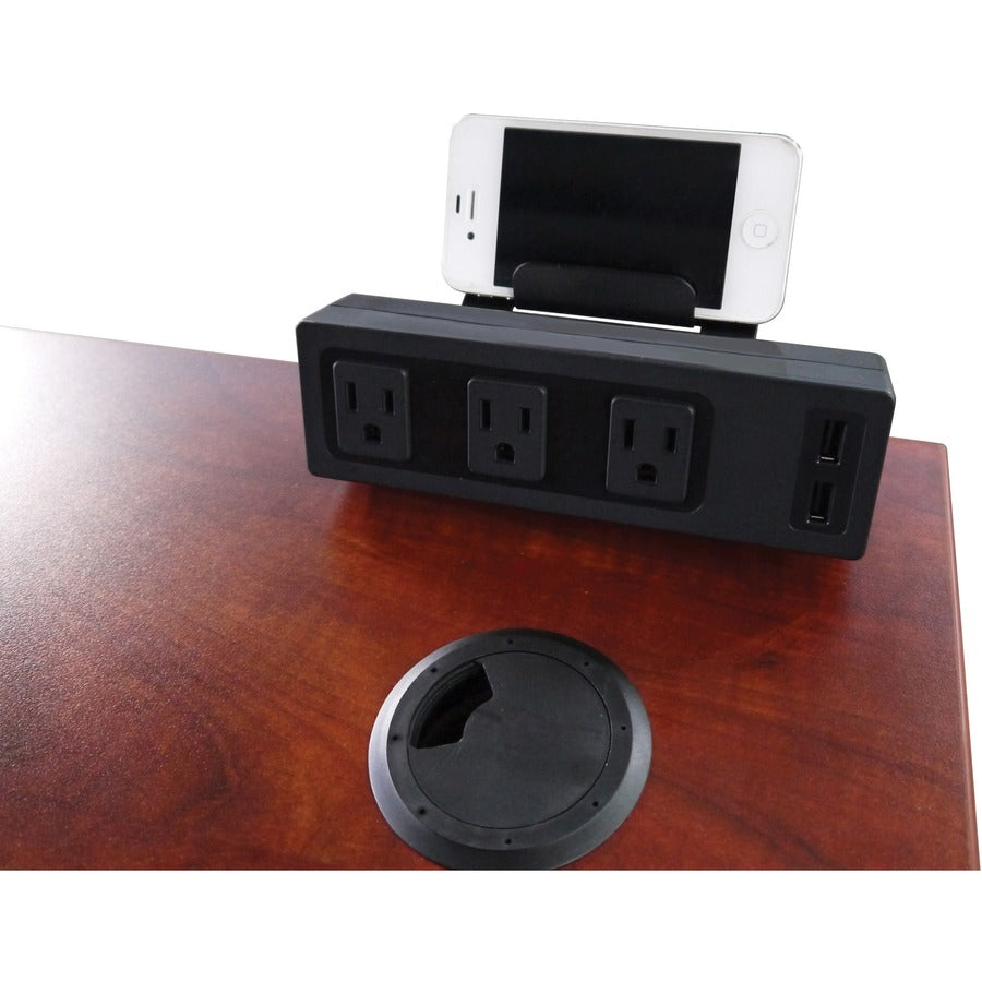 Lorell Under Desk AC Power Center with USB Charger - 3 x AC Power, 2 x USB - Black