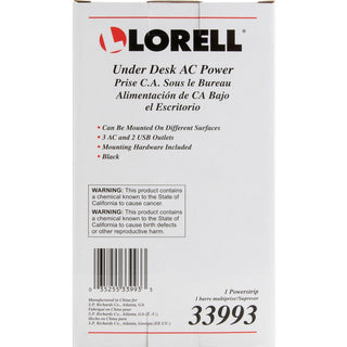 Lorell Under Desk AC Power Center with USB Charger - 3 x AC Power, 2 x USB - Black