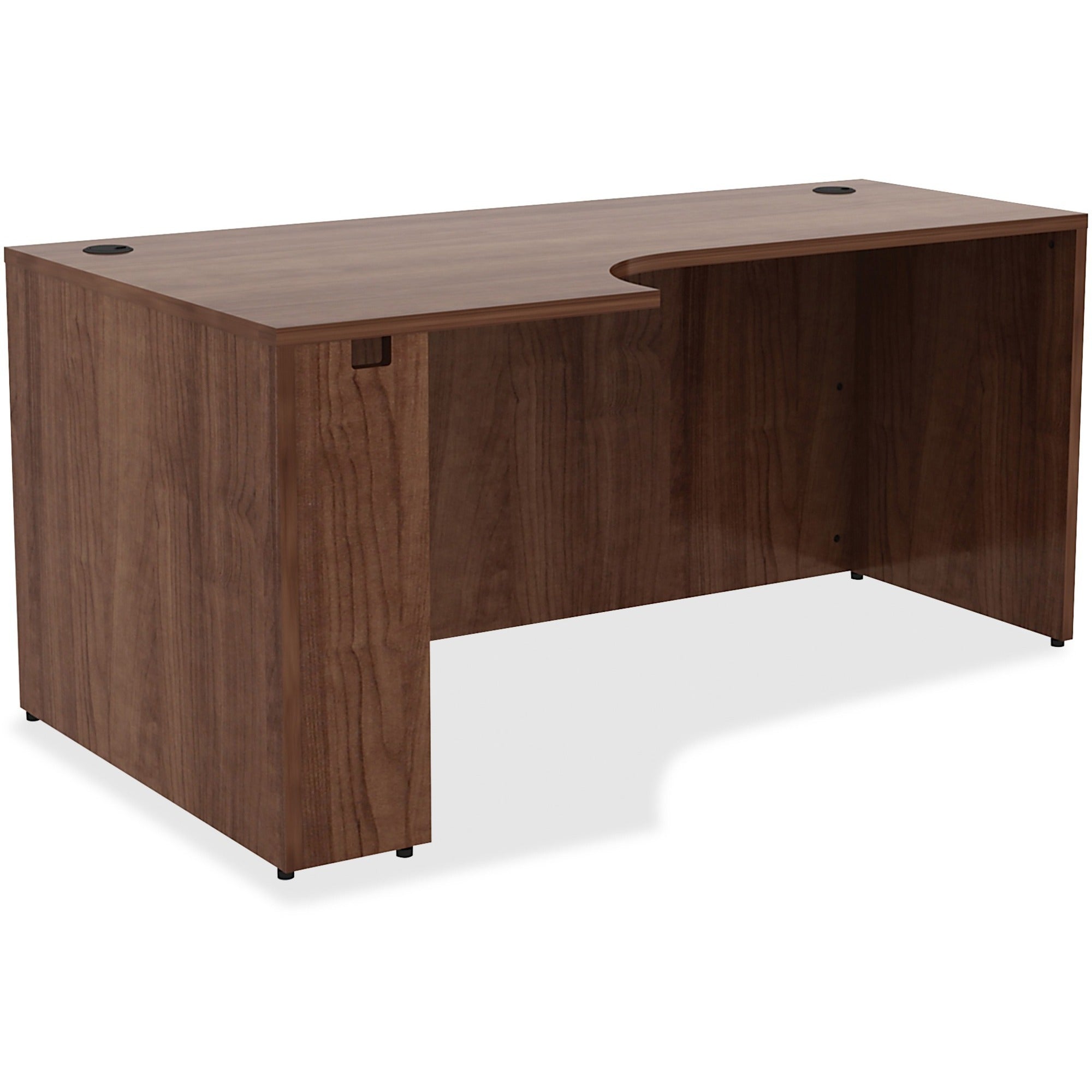 Lorell Essentials Series Left Corner Credenza - 66" x 36"29.5" , 0.1" Edge - Material: Metal - Finish: Walnut Laminate