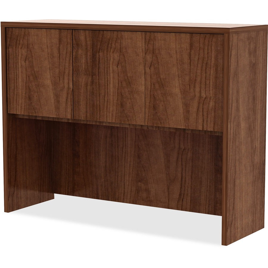 Lorell Essentials Series Stack-on Hutch with Doors - 48" x 15"36" , 0.1" Edge - Material: Metal - Finish: Walnut, Laminate
