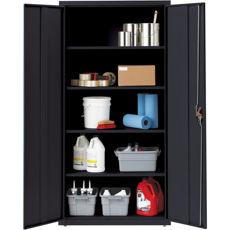 lorell-fortress-series-storage-cabinet-36-x-24-x-72-5-x-shelfves-hinged-doors-sturdy-recessed-locking-handle-removable-lock-durable-storage-space-black-powder-coated-steel-recycled_llr34410 - 5