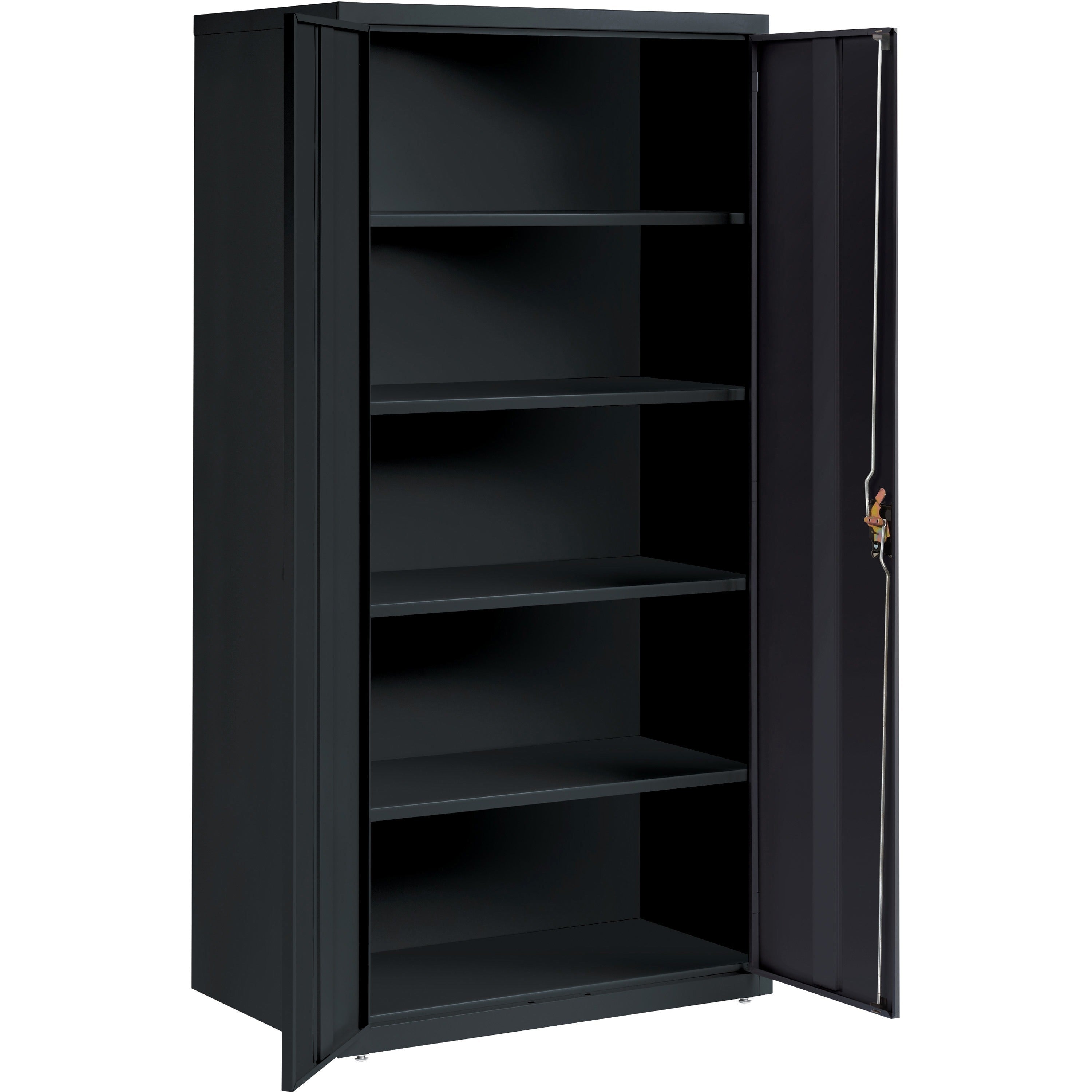 lorell-fortress-series-storage-cabinet-36-x-24-x-72-5-x-shelfves-hinged-doors-sturdy-recessed-locking-handle-removable-lock-durable-storage-space-black-powder-coated-steel-recycled_llr34410 - 4