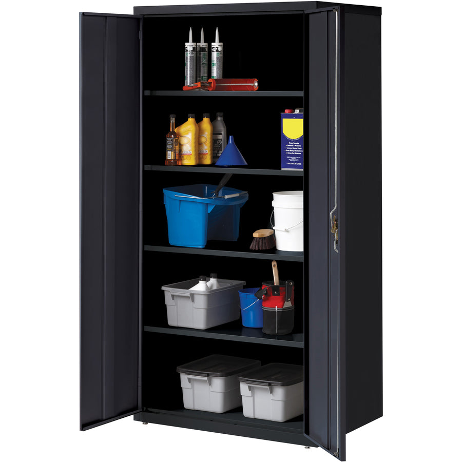 lorell-fortress-series-storage-cabinet-36-x-24-x-72-5-x-shelfves-hinged-doors-sturdy-recessed-locking-handle-removable-lock-durable-storage-space-black-powder-coated-steel-recycled_llr34410 - 6