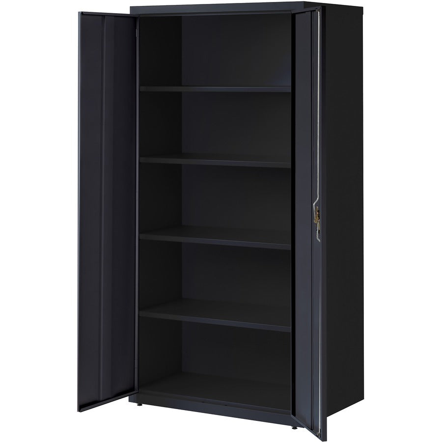 Lorell Fortress Series Storage Cabinet - 36" x 24" x 72" - 5 x Shelf(ves) - Hinged Door(s) - Sturdy, Recessed Locking Handle, Removable Lock, Durable, Storage Space - Black - Powder Coated - Steel - Recycled