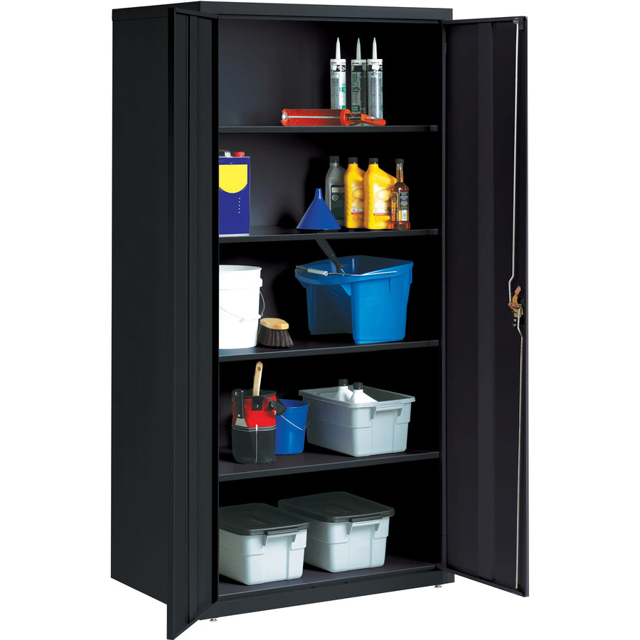 lorell-fortress-series-storage-cabinet-36-x-24-x-72-5-x-shelfves-hinged-doors-sturdy-recessed-locking-handle-removable-lock-durable-storage-space-black-powder-coated-steel-recycled_llr34410 - 8