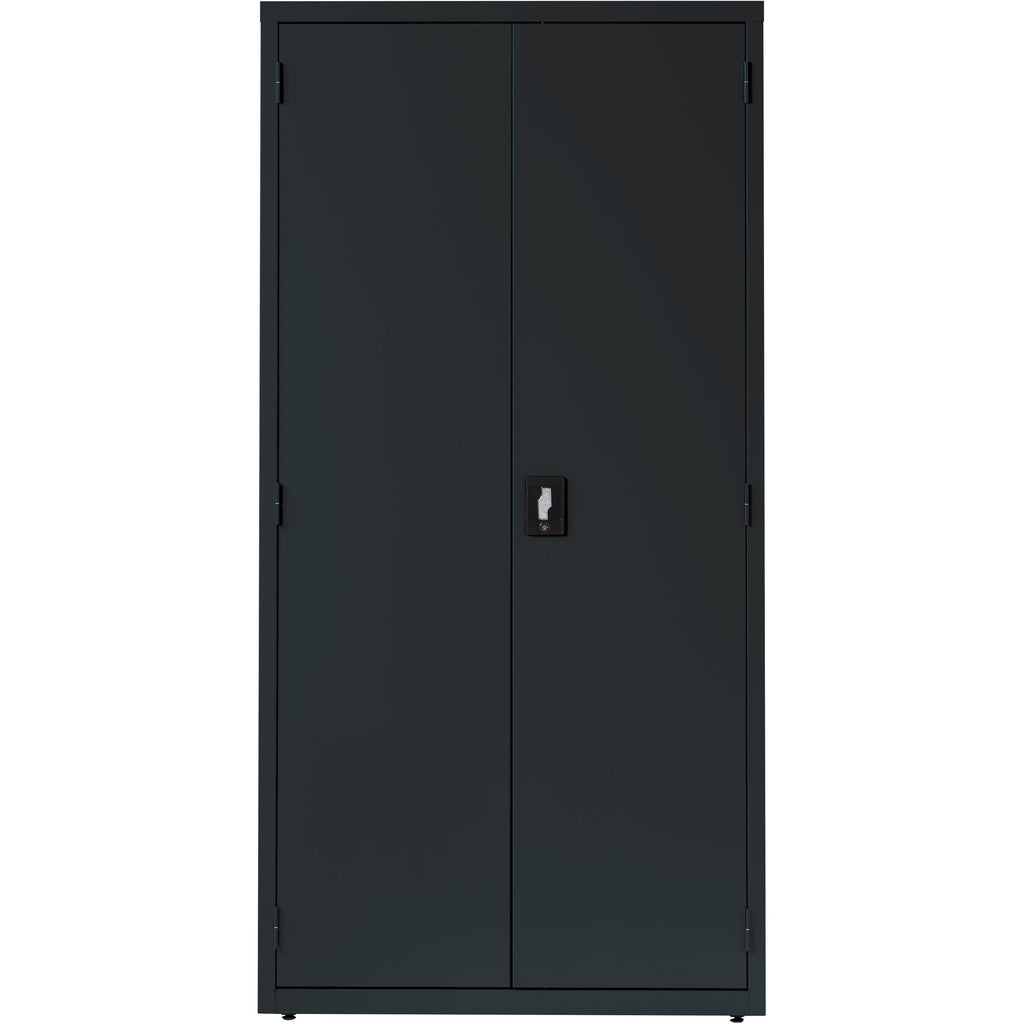 lorell-fortress-series-storage-cabinet-36-x-24-x-72-5-x-shelfves-hinged-doors-sturdy-recessed-locking-handle-removable-lock-durable-storage-space-black-powder-coated-steel-recycled_llr34410 - 2