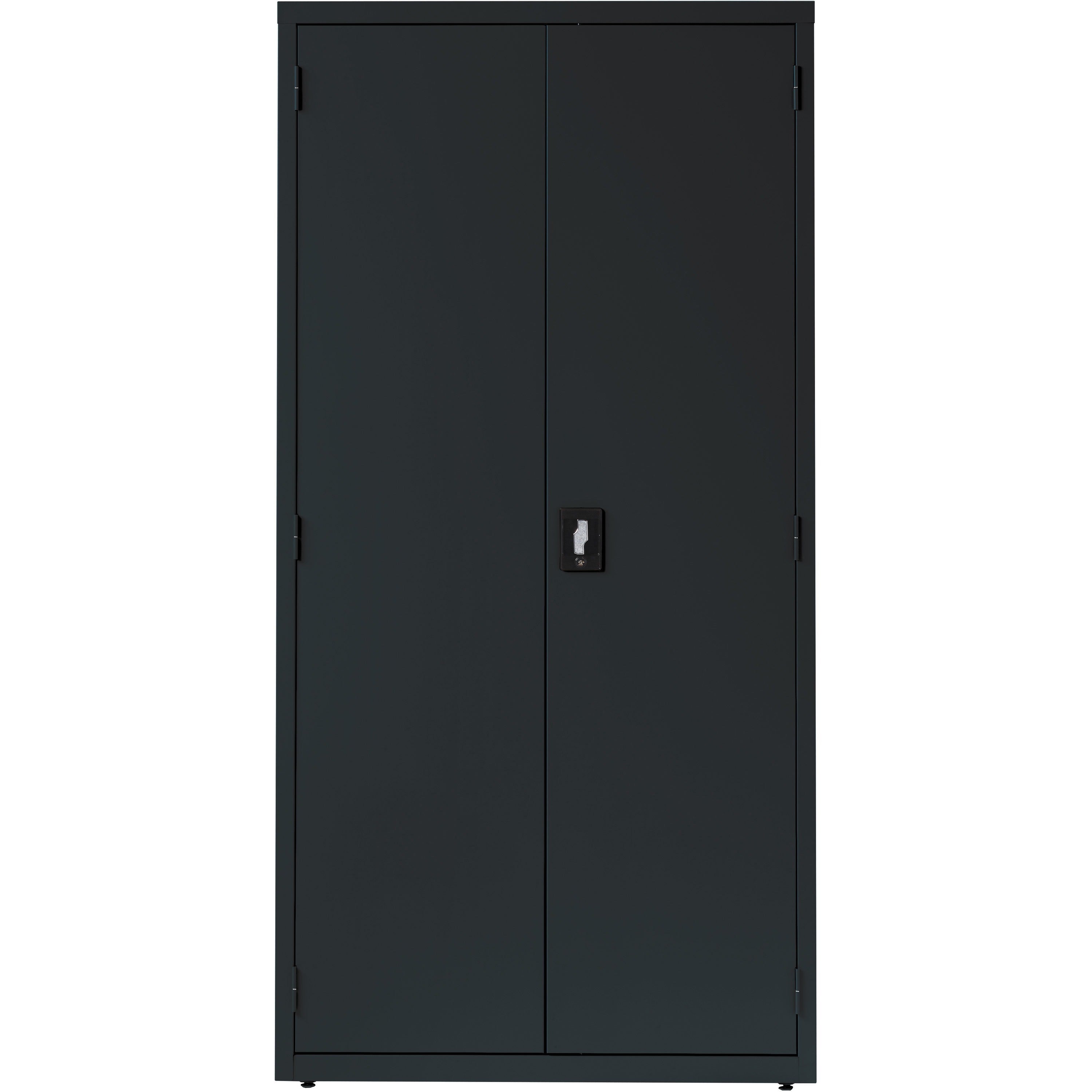lorell-fortress-series-storage-cabinet-36-x-24-x-72-5-x-shelfves-hinged-doors-sturdy-recessed-locking-handle-removable-lock-durable-storage-space-black-powder-coated-steel-recycled_llr34410 - 2