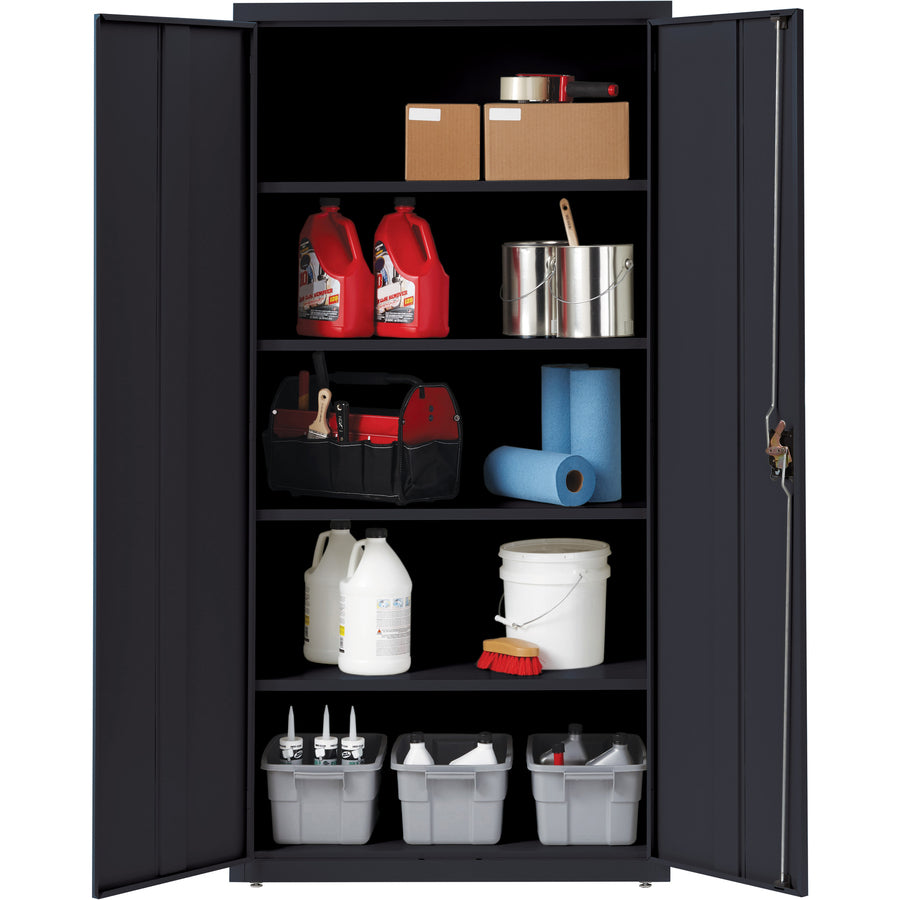 lorell-fortress-series-storage-cabinet-36-x-24-x-72-5-x-shelfves-hinged-doors-sturdy-recessed-locking-handle-removable-lock-durable-storage-space-black-powder-coated-steel-recycled_llr34410 - 7