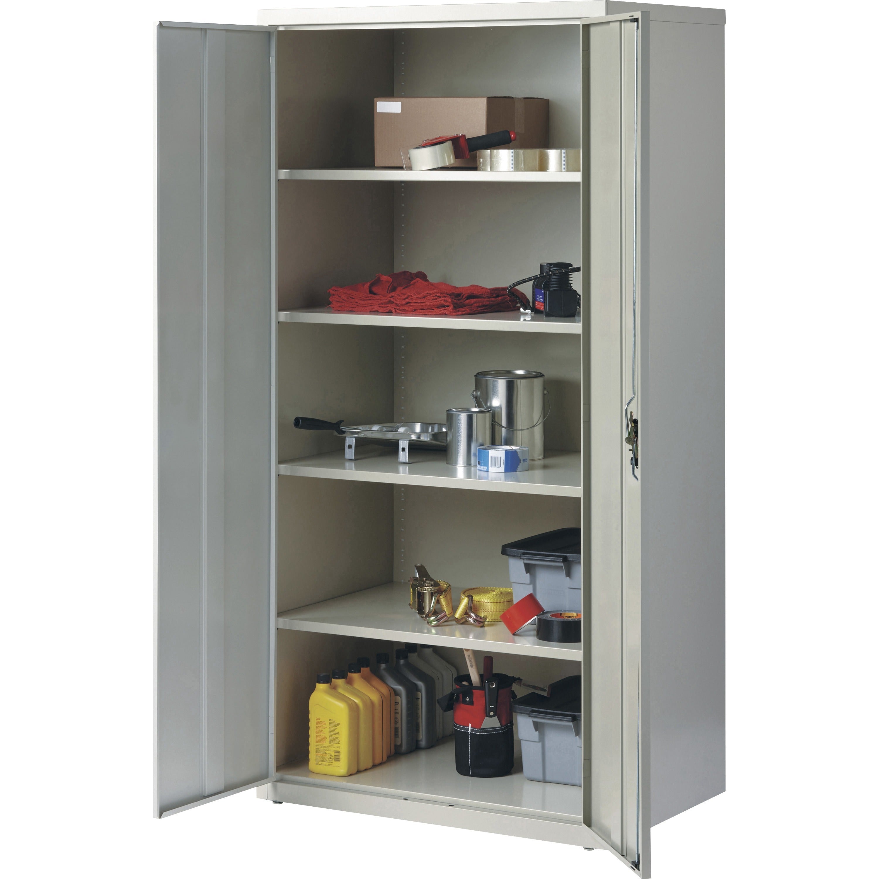 lorell-fortress-series-storage-cabinet-24-x-36-x-72-5-x-shelfves-hinged-doors-sturdy-recessed-locking-handle-removable-lock-durable-storage-space-light-gray-powder-coated-steel-recycled_llr34411 - 3