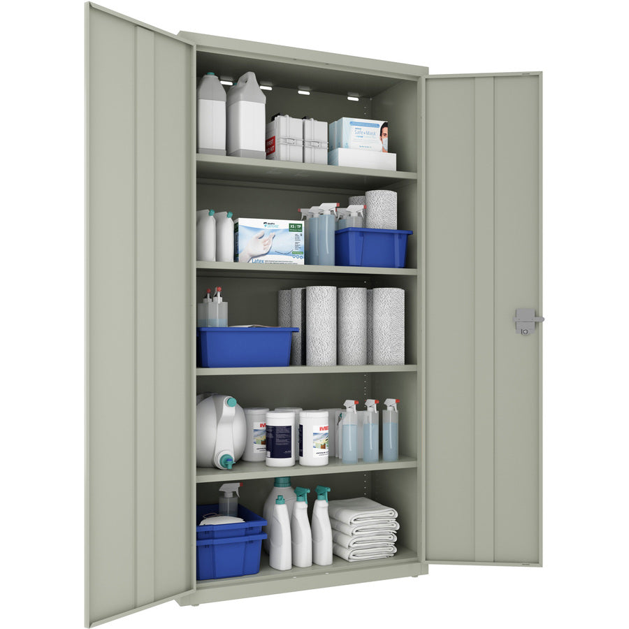 lorell-fortress-series-storage-cabinet-24-x-36-x-72-5-x-shelfves-hinged-doors-sturdy-recessed-locking-handle-removable-lock-durable-storage-space-light-gray-powder-coated-steel-recycled_llr34411 - 5