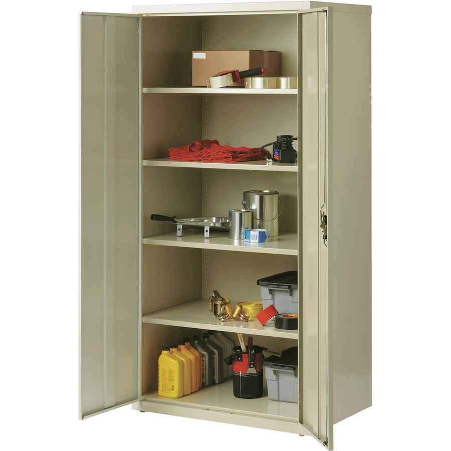 lorell-fortress-series-storage-cabinet-24-x-36-x-72-5-x-shelfves-hinged-doors-sturdy-recessed-locking-handle-removable-lock-durable-storage-space-putty-powder-coated-steel-recycled_llr34412 - 5