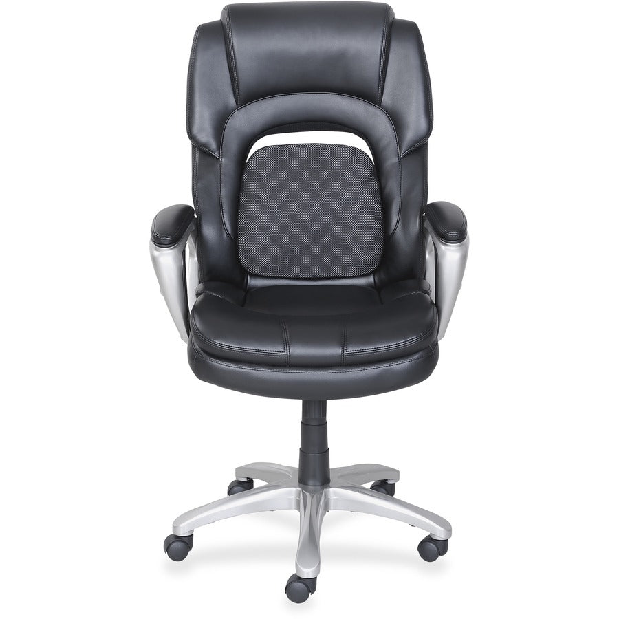 Lorell Wellness by Design Accucel Executive Office Chair - Black Bonded Leather Seat - Black Ethylene Vinyl Acetate (EVA), Bonded Leather Back - High Back - 5-star Base - 1 Each