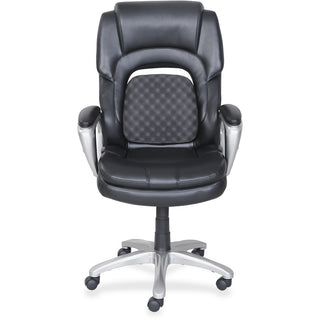 Lorell Wellness by Design Accucel Executive Office Chair - Black Bonded Leather Seat - Black Ethylene Vinyl Acetate (EVA), Bonded Leather Back - High Back - 5-star Base - 1 Each