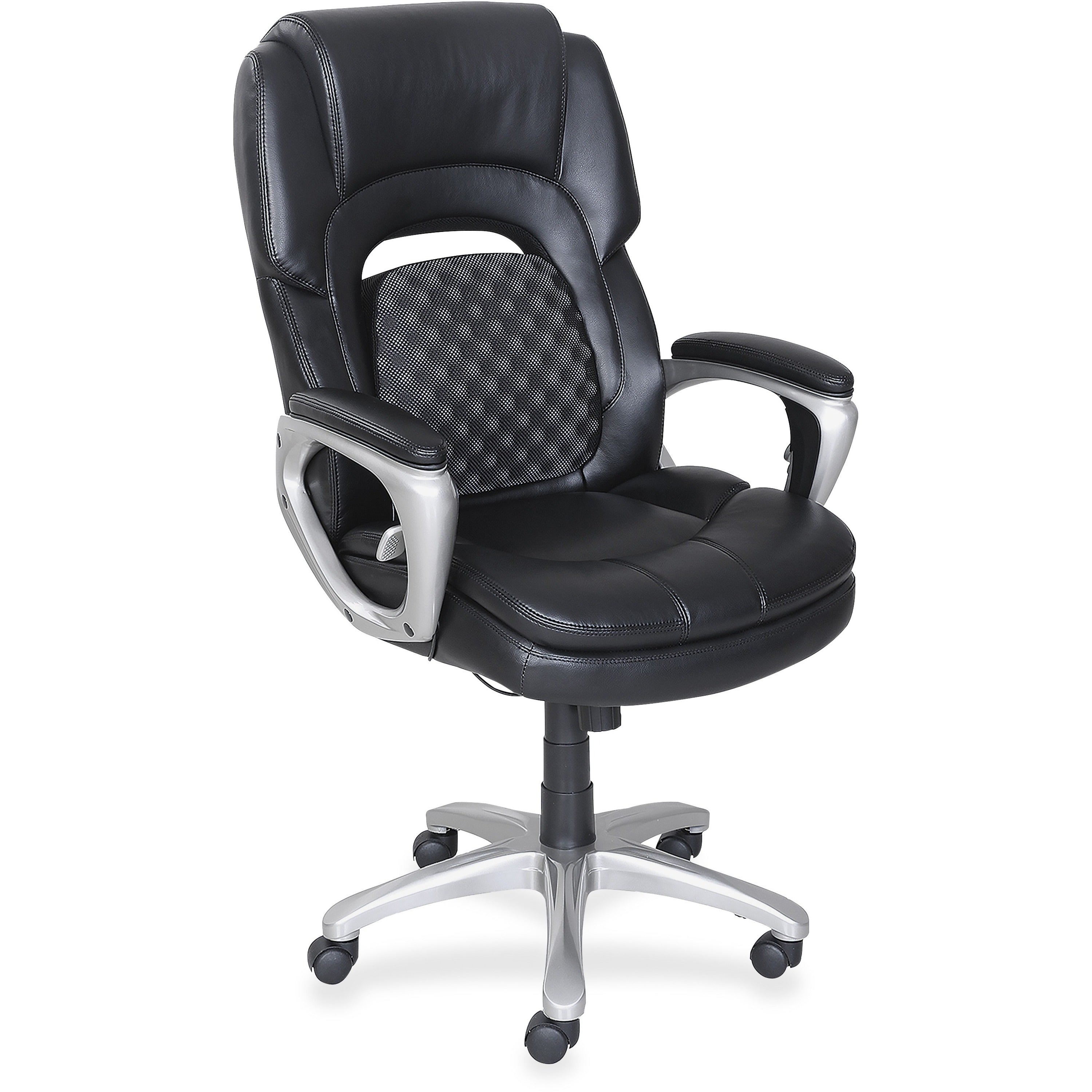 lorell-wellness-by-design-accucel-executive-office-chair-black-bonded-leather-seat-black-ethylene-vinyl-acetate-eva-bonded-leather-back-high-back-5-star-base-1-each_llr47422 - 1