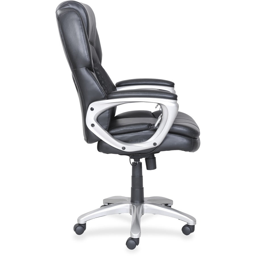 Lorell Wellness by Design Accucel Executive Office Chair - Black Bonded Leather Seat - Black Ethylene Vinyl Acetate (EVA), Bonded Leather Back - High Back - 5-star Base - 1 Each