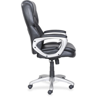 Lorell Wellness by Design Accucel Executive Office Chair - Black Bonded Leather Seat - Black Ethylene Vinyl Acetate (EVA), Bonded Leather Back - High Back - 5-star Base - 1 Each