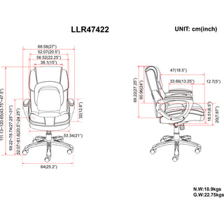 Lorell Wellness by Design Accucel Executive Office Chair - Black Bonded Leather Seat - Black Ethylene Vinyl Acetate (EVA), Bonded Leather Back - High Back - 5-star Base - 1 Each