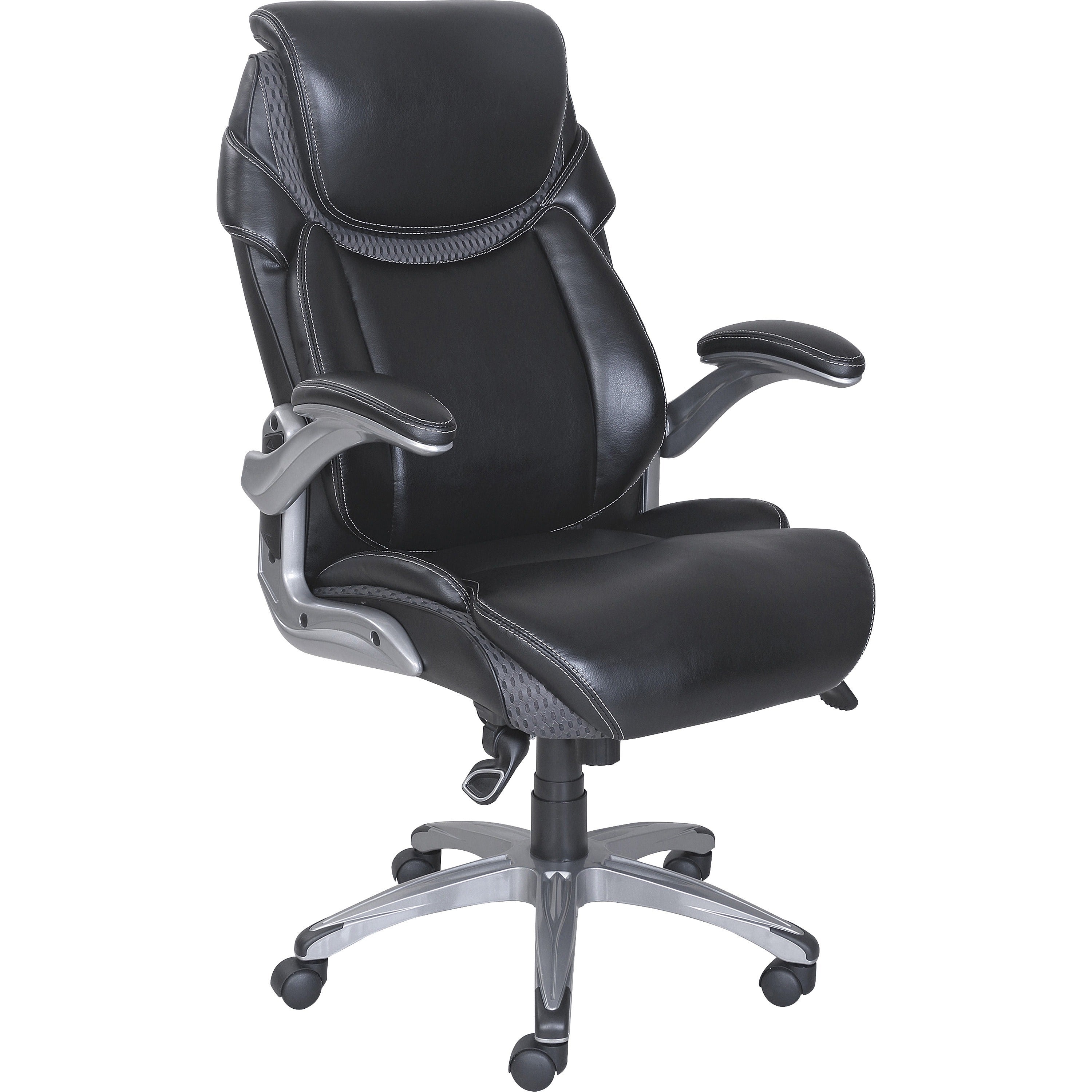 lorell-wellness-by-design-mesh-executive-office-chair-black-bonded-leather-seat-black-bonded-leather-back-high-back-5-star-base-armrest-1-each_llr47921 - 1
