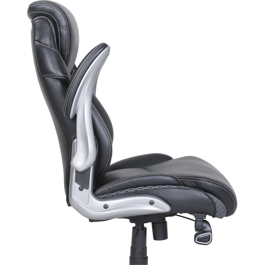 Lorell Wellness by Design Mesh Executive Office Chair - Black Bonded Leather Seat - Black Bonded Leather Back - High Back - 5-star Base - Armrest - 1 Each