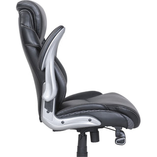 Lorell Wellness by Design Mesh Executive Office Chair - Black Bonded Leather Seat - Black Bonded Leather Back - High Back - 5-star Base - Armrest - 1 Each