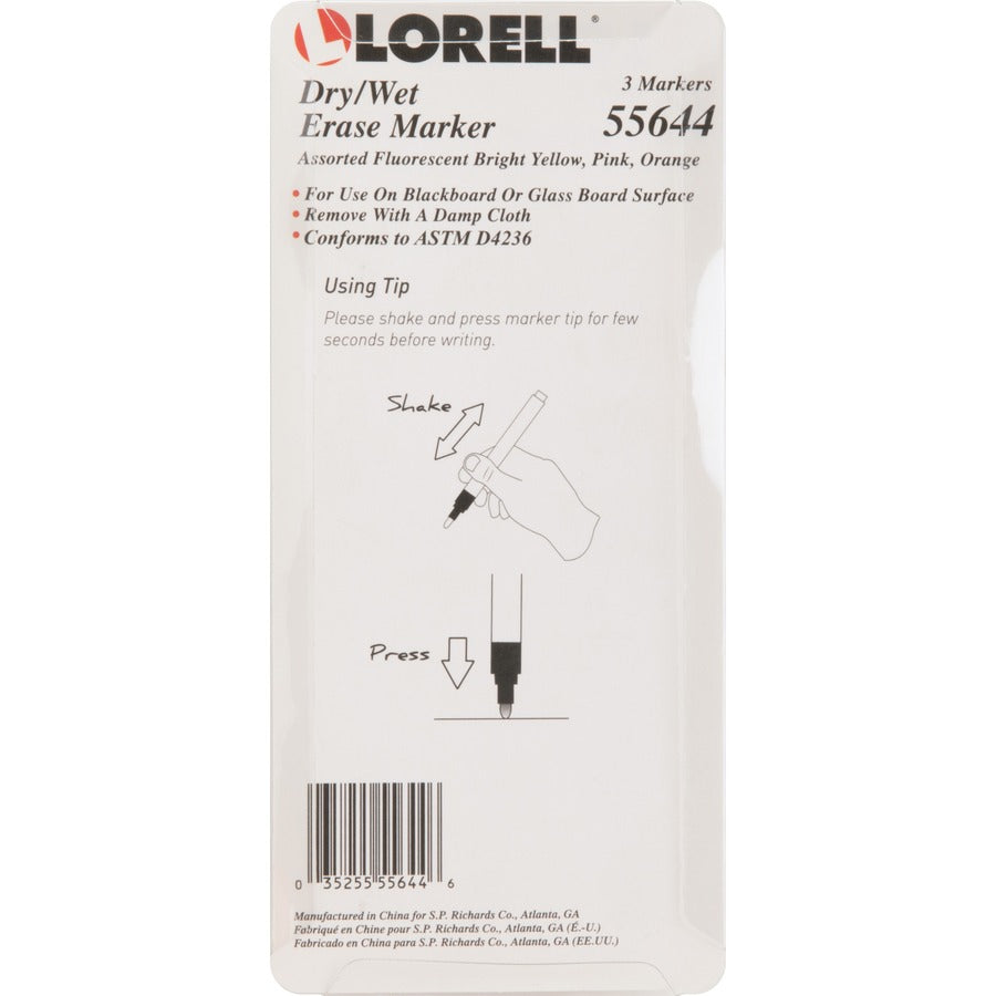 Lorell Dry/Wet-Erase Markers - Assorted - 3 / Pack