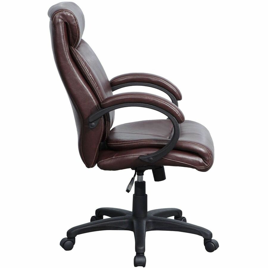 Lorell Executive High-Back Office Chair - Brown Bonded Leather Seat - Brown Bonded Leather Back - High Back - 1 Each