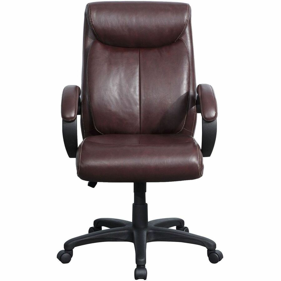 Lorell Executive High-Back Office Chair - Brown Bonded Leather Seat - Brown Bonded Leather Back - High Back - 1 Each