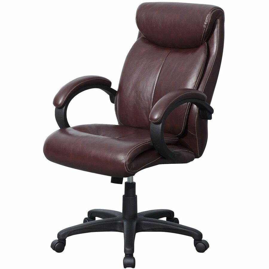 Lorell Executive High-Back Office Chair - Brown Bonded Leather Seat - Brown Bonded Leather Back - High Back - 1 Each