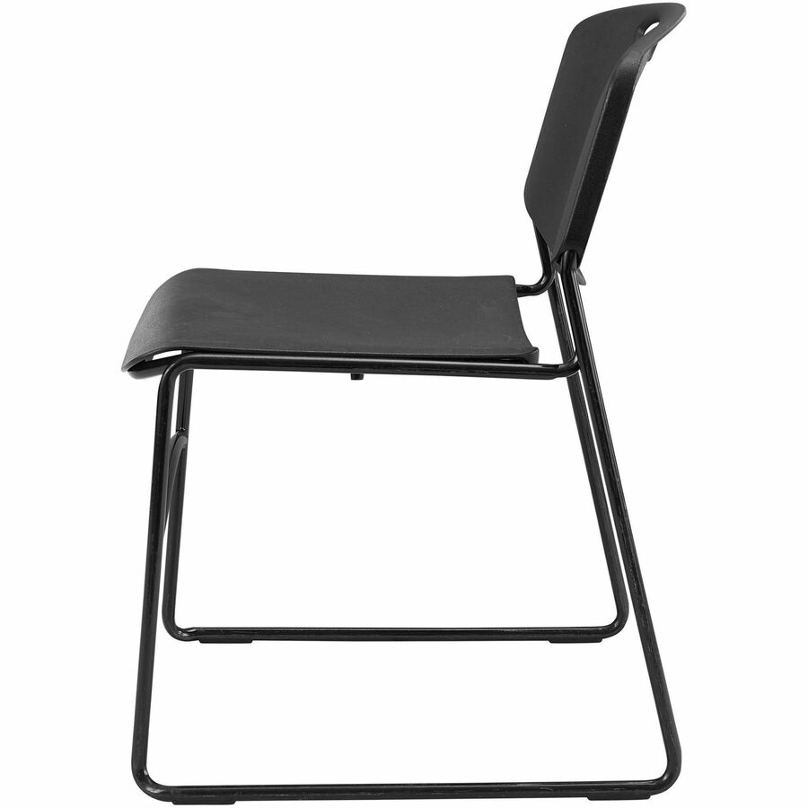 Lorell Heavy-duty Standard-height Stack Chairs - Plastic Seat - Plastic Back - Steel Frame - Black - 4 / Carton