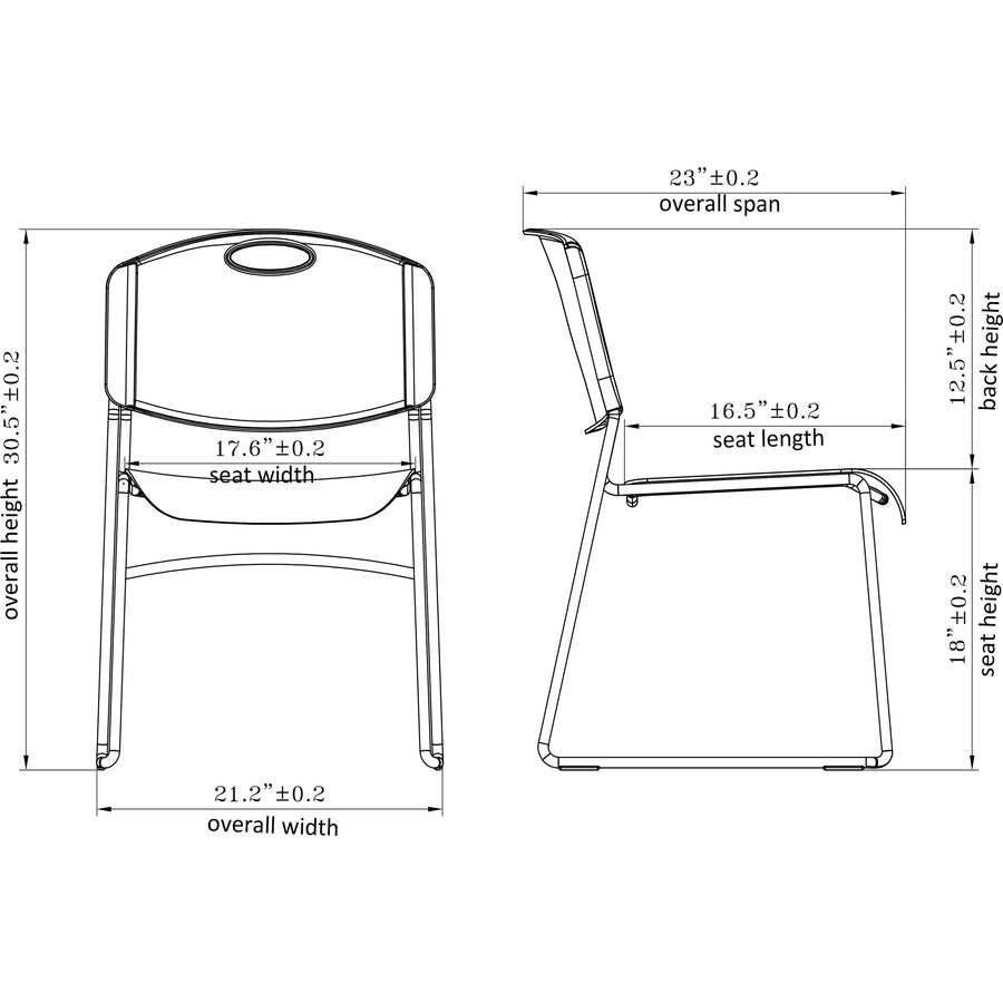 Lorell Heavy-duty Standard-height Stack Chairs - Plastic Seat - Plastic Back - Steel Frame - Black - 4 / Carton
