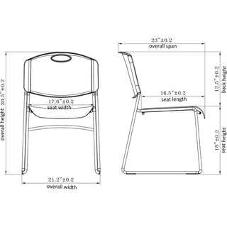 Lorell Heavy-duty Standard-height Stack Chairs - Plastic Seat - Plastic Back - Steel Frame - Black - 4 / Carton