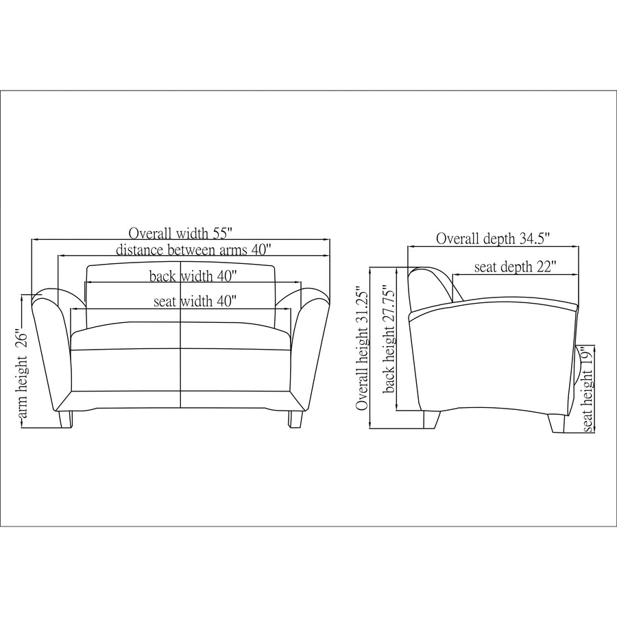 Lorell Accession Reception Loveseat - 55" x 31.5" x 34.5" - 1 Each
