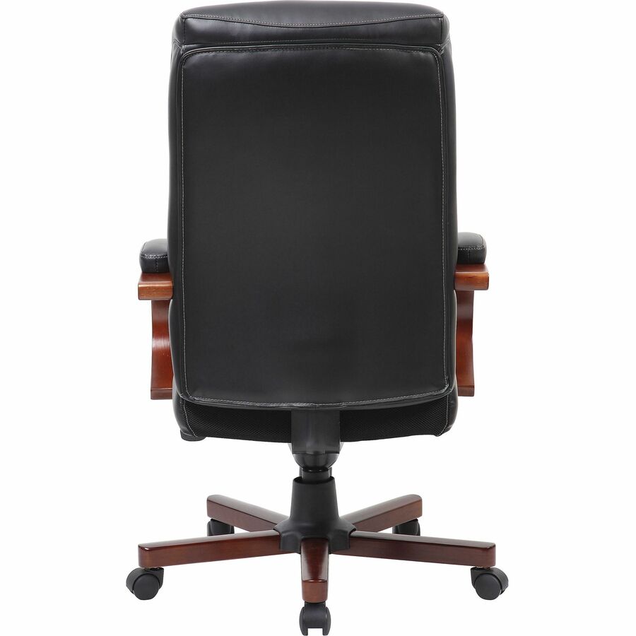 Lorell Executive High-Back Wood Finish Office Chair - Black Leather Seat - Black Leather Back - High Back - 1 Each