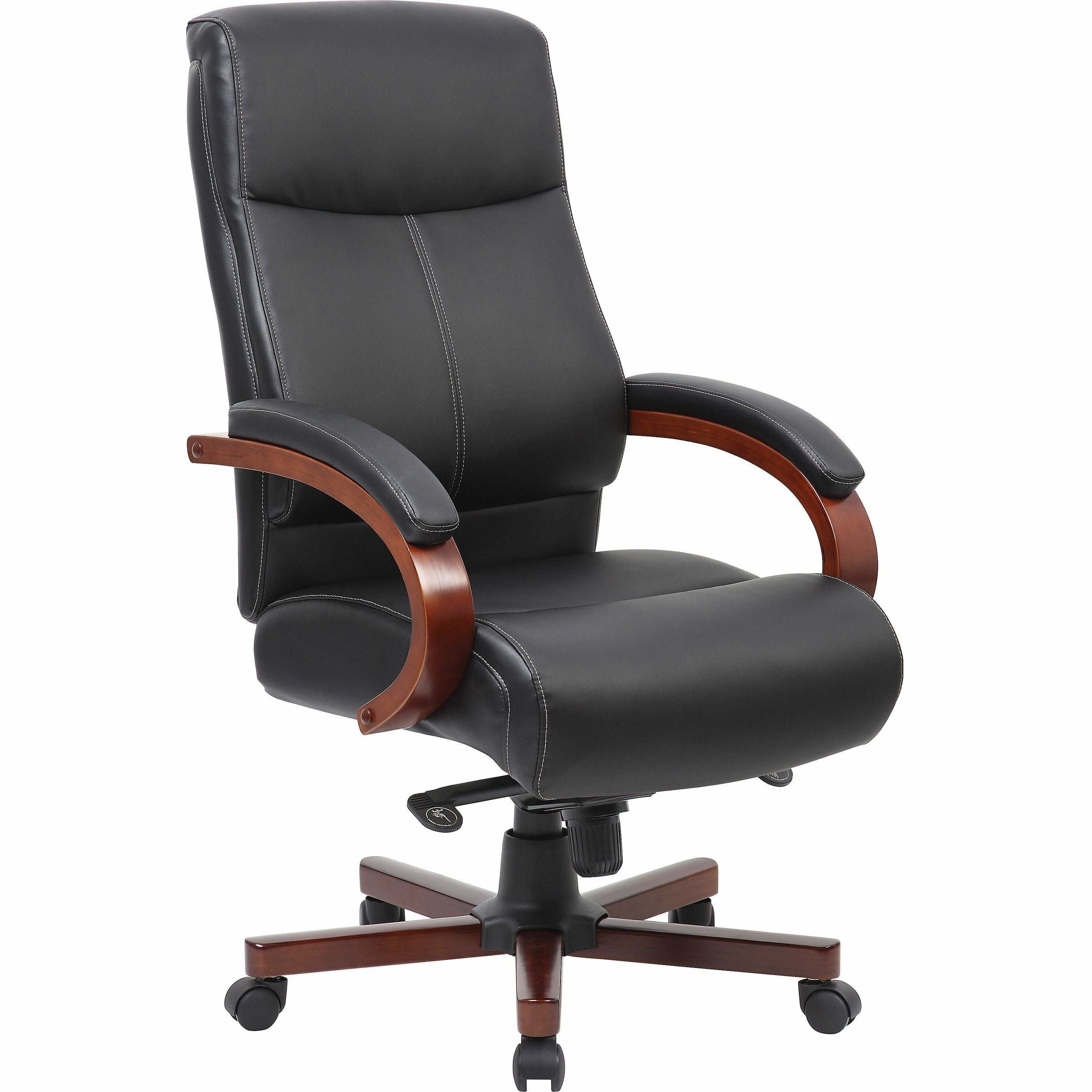 lorell-executive-high-back-wood-finish-office-chair-black-leather-seat-black-leather-back-high-back-1-each_llr69531 - 1